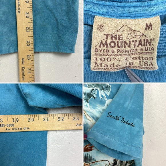 Vtg The Mountain Blue Tie Dye T Shirt Indigenous Woman Wolfs S Dakota MEDIUM USA - Picture 12 of 12
